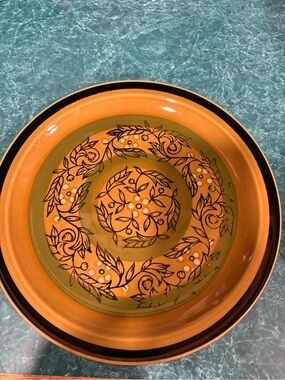 Orange and Olive Floral Ceramic Dinner Plate - Unbranded